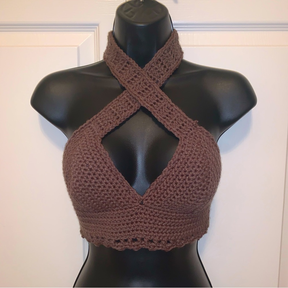 BROWN Crocheted Halter Top
